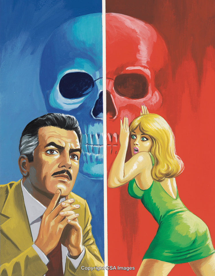 Retro Illustration Highlighting Emotional Conflict and Mysterious Atmosphere