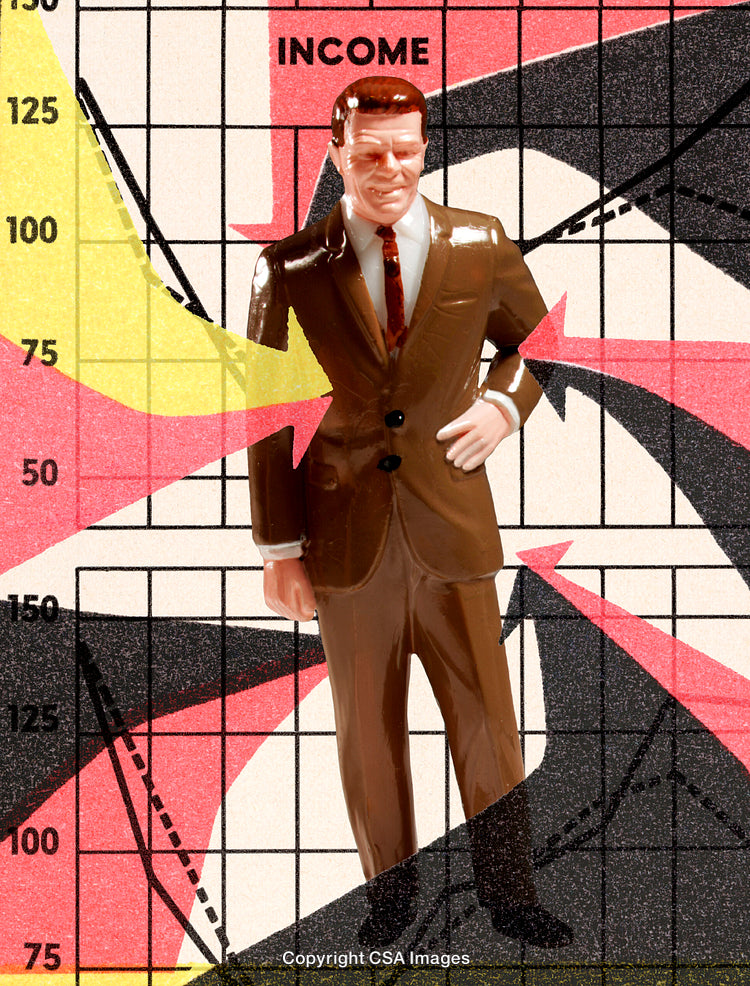 Plastic Businessman Figure on Graph Background Highlighting Economic Concepts