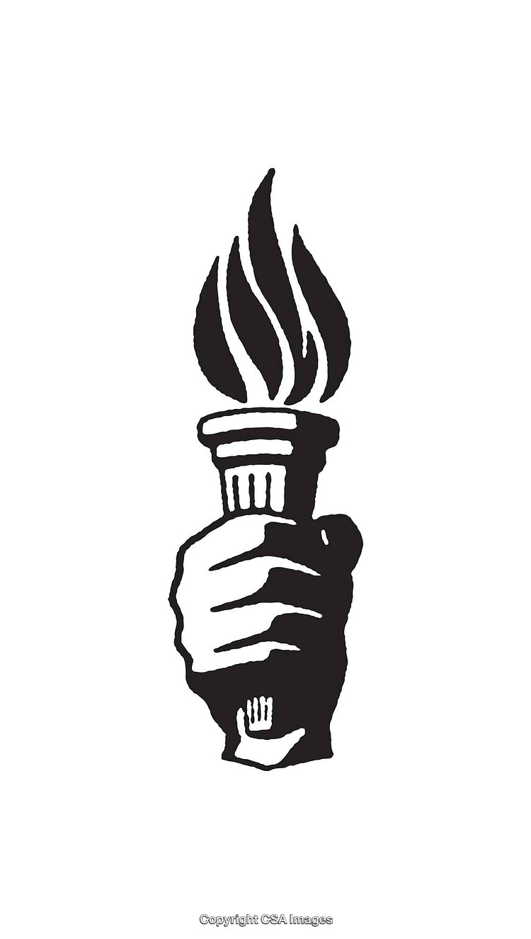 Black and White Line Art of Hand Holding Torch Flame Illustration