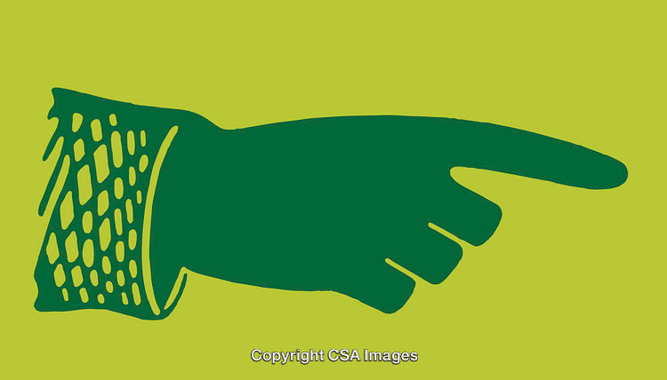 Green Pointing Hand Illustration on Yellow Background with Textured Sleeve Design