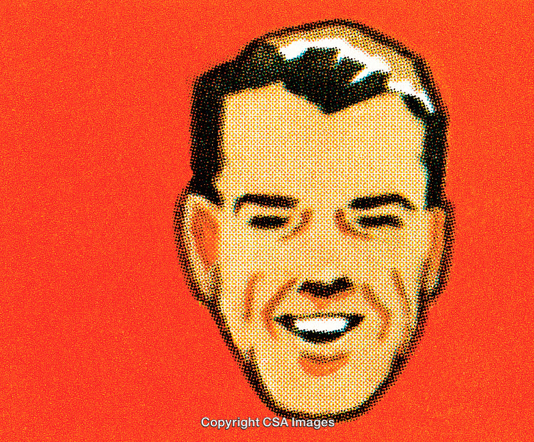 Retro Pop Art Style Happy Male Face Illustration on Vibrant Red Background