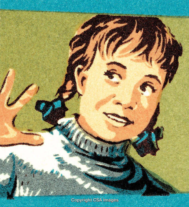Vintage Illustration of a Smiling Girl with Braided Hair in Artistic Style