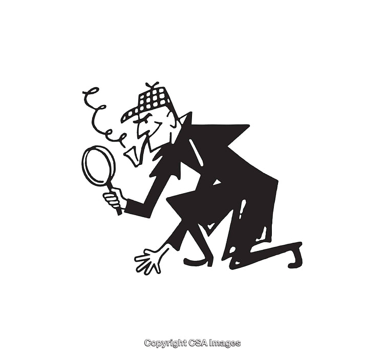 Detective Character Illustration Holding a Magnifying Glass and Investigating