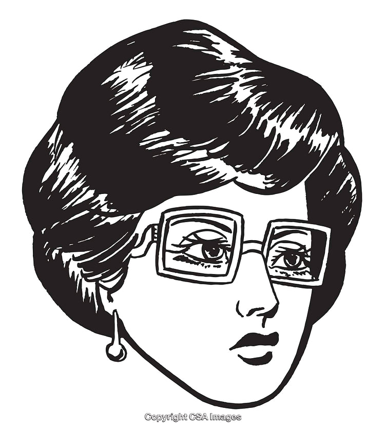 Vintage Artwork of Woman Wearing Glasses in Monochrome Style Illustration