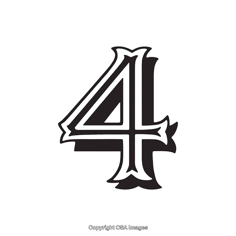 Classic Black and White Number Four with Decorative Accents