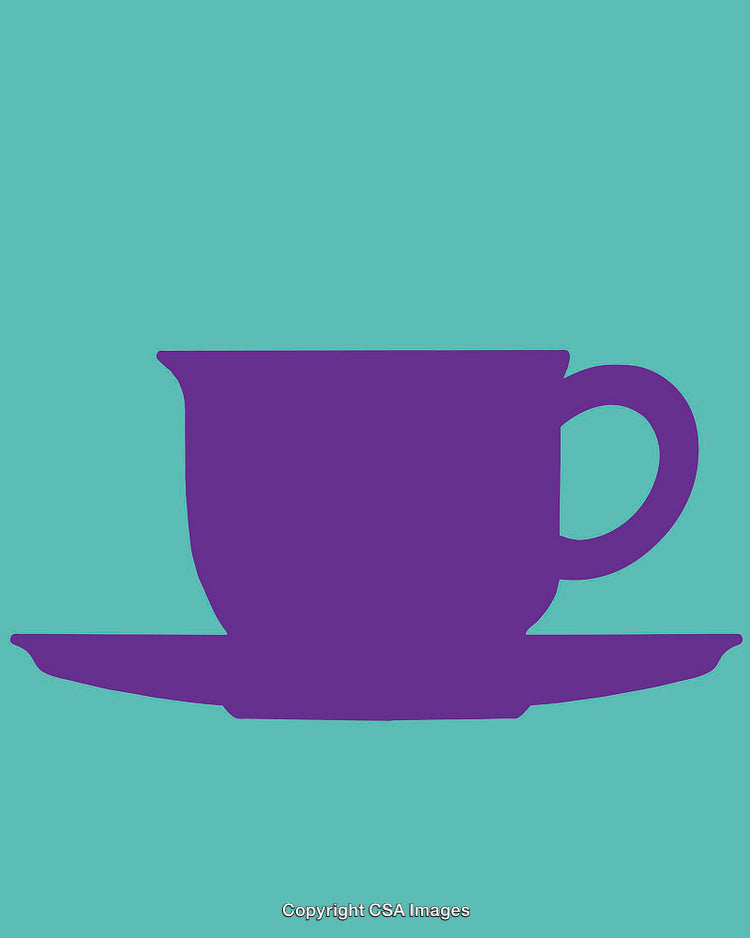 Purple Tea Cup Silhouette Against a Blue Background in Minimalist Style
