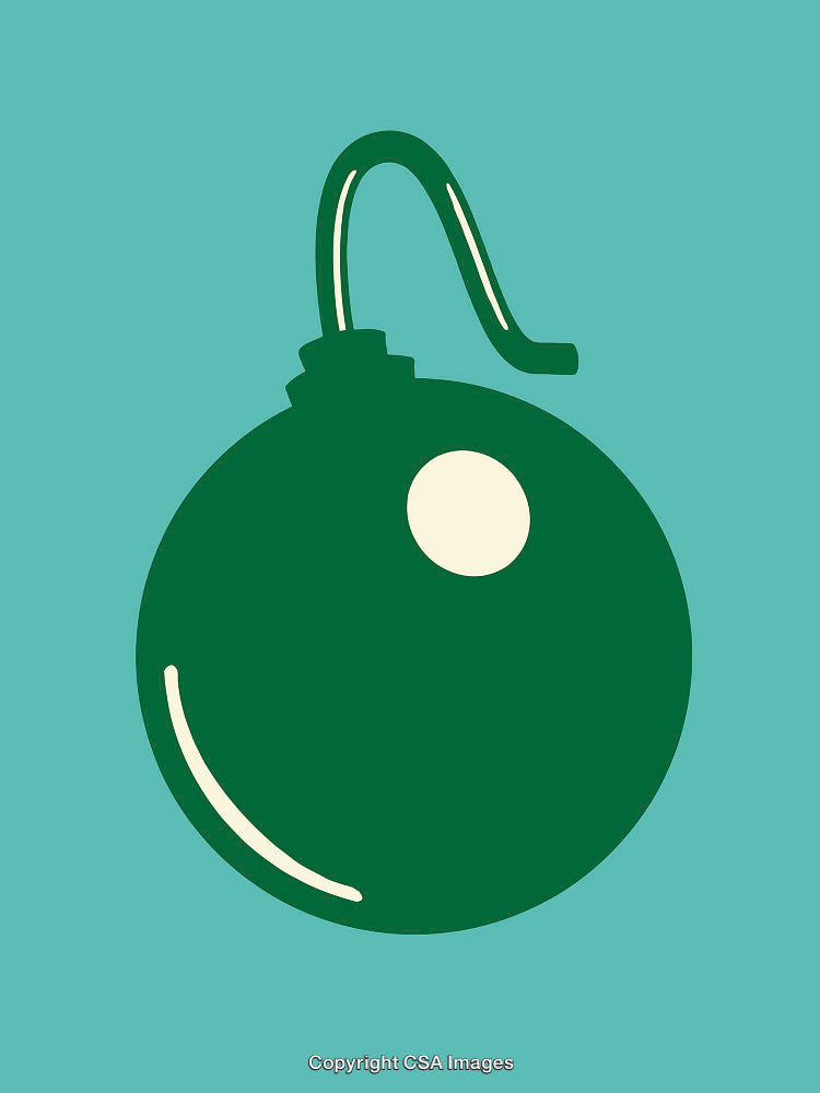 Minimalistic Green Bomb Shape Line Art with a Turquoise Background