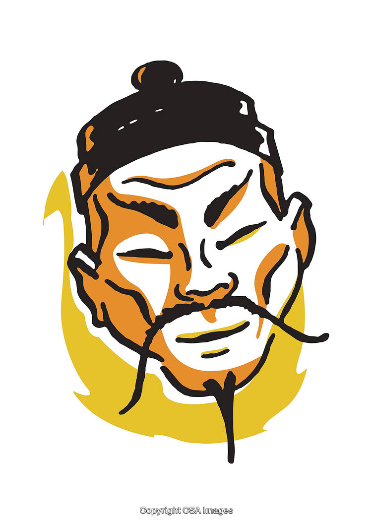 Decorative Illustration of a Stylized Asian Male Figure with Minimalist Colors