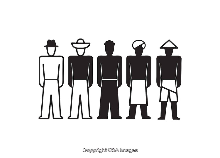 Diverse Cultural Figures Depicted in Simplistic Black and White Icon Designs