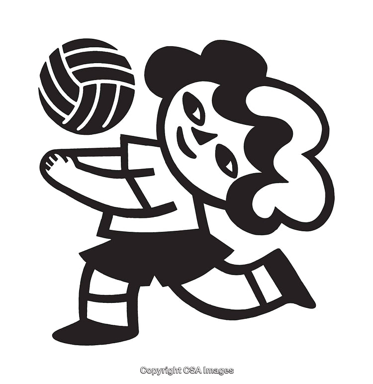 Black and White Illustration of Athlete Playing Volleyball in Minimalist Style