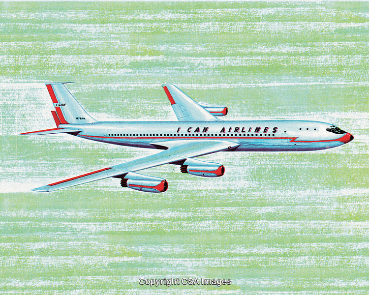 Retro Illustration of a Commercial Jet Airplane in Flight