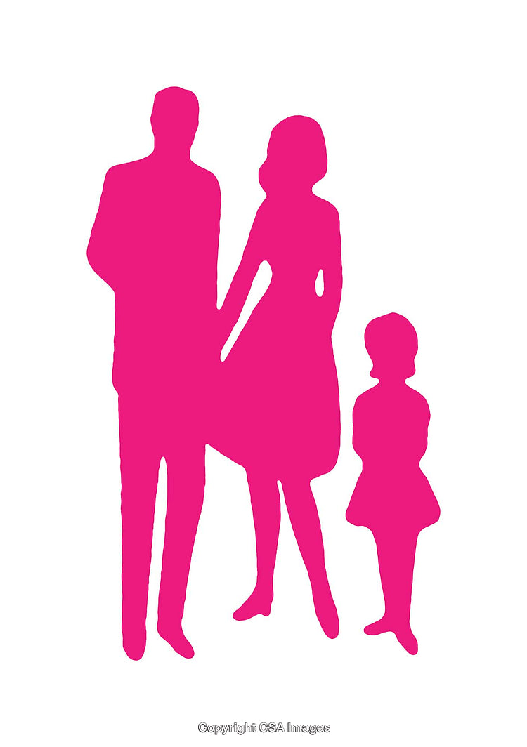 Pink Silhouette Icon of a Family of Three in Modern Style