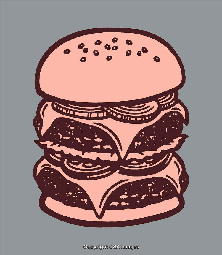 Illustrated Double Cheeseburger With Lettuce, Cheese, and Onion in Line Art Style
