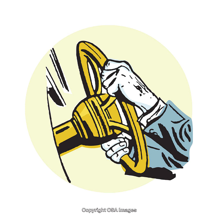Vintage Illustration Featuring Hands Gripping a Steering Wheel for Driving