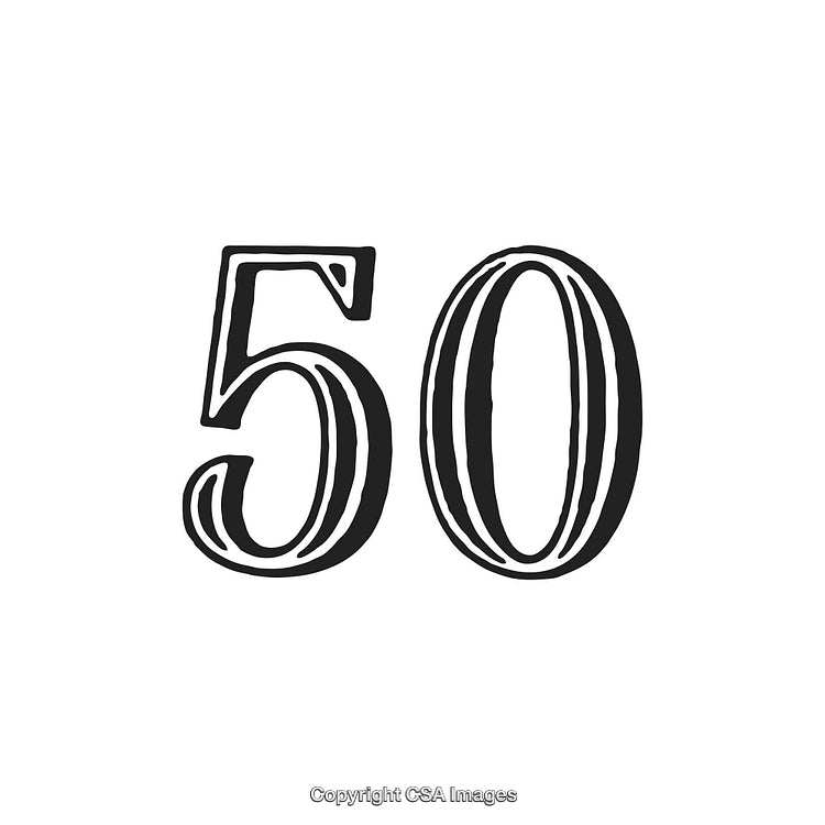 Decorative Bold Stylized Number Fifty in Black on White Background