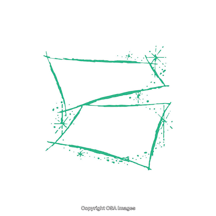 Abstract Geometric Shape with Green Lines and Starry Accents on White Background