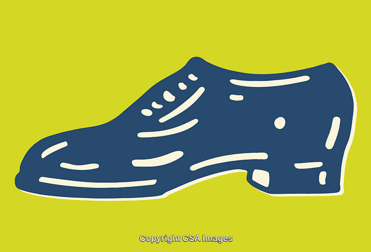 Blue Shoe Illustration with Yellow Background in Minimalistic Line Art Style