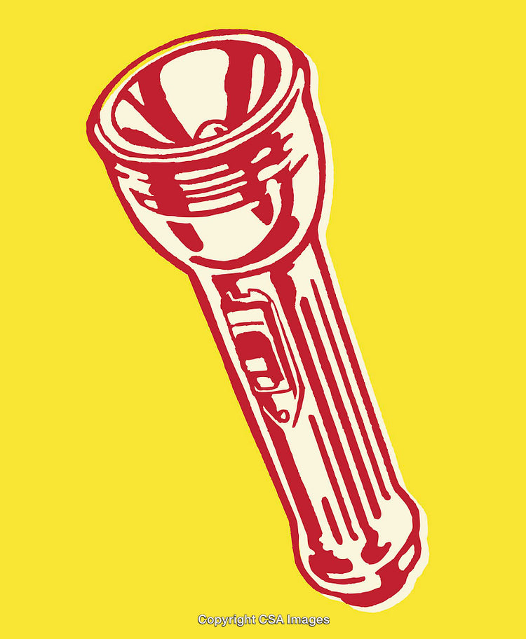 Vibrant Red and Yellow Line Art Illustration of a Flashlight