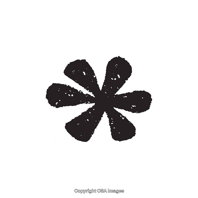 Distressed Black Flower Symbol With Textured Petals Design on White Background