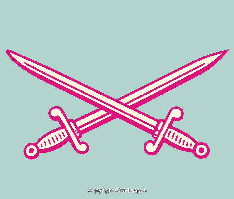 Crossed Swords Line Art Illustration In Bold Colors