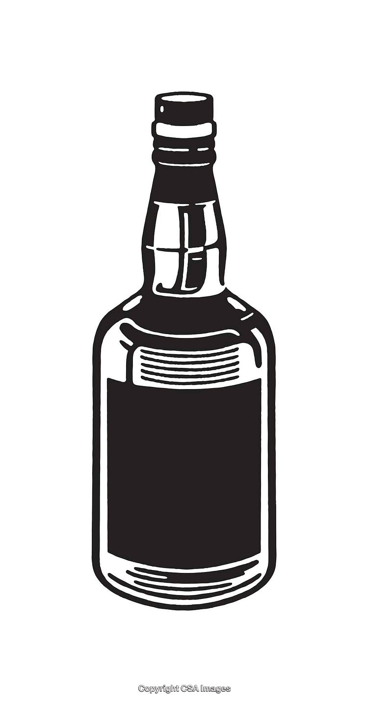 Black and White Line Art Illustration of a Beverage Bottle