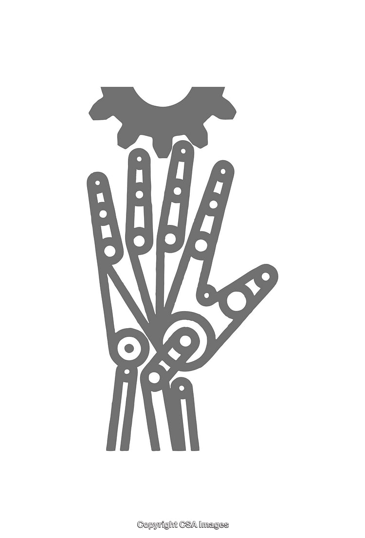 Mechanical Hand Icon with Gear Symbol in Minimalistic Design
