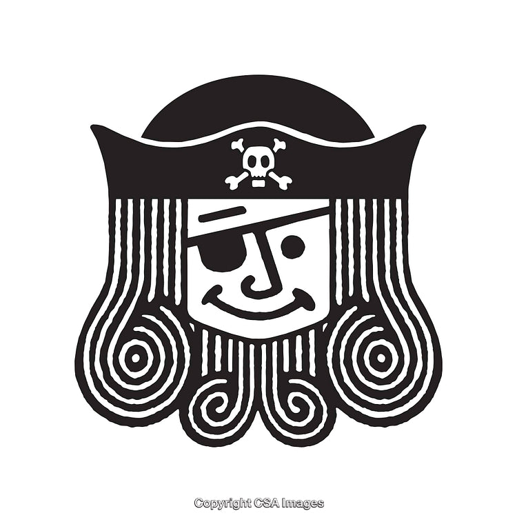 Black and White Pirate Icon With Skull Hat and Eye Patch