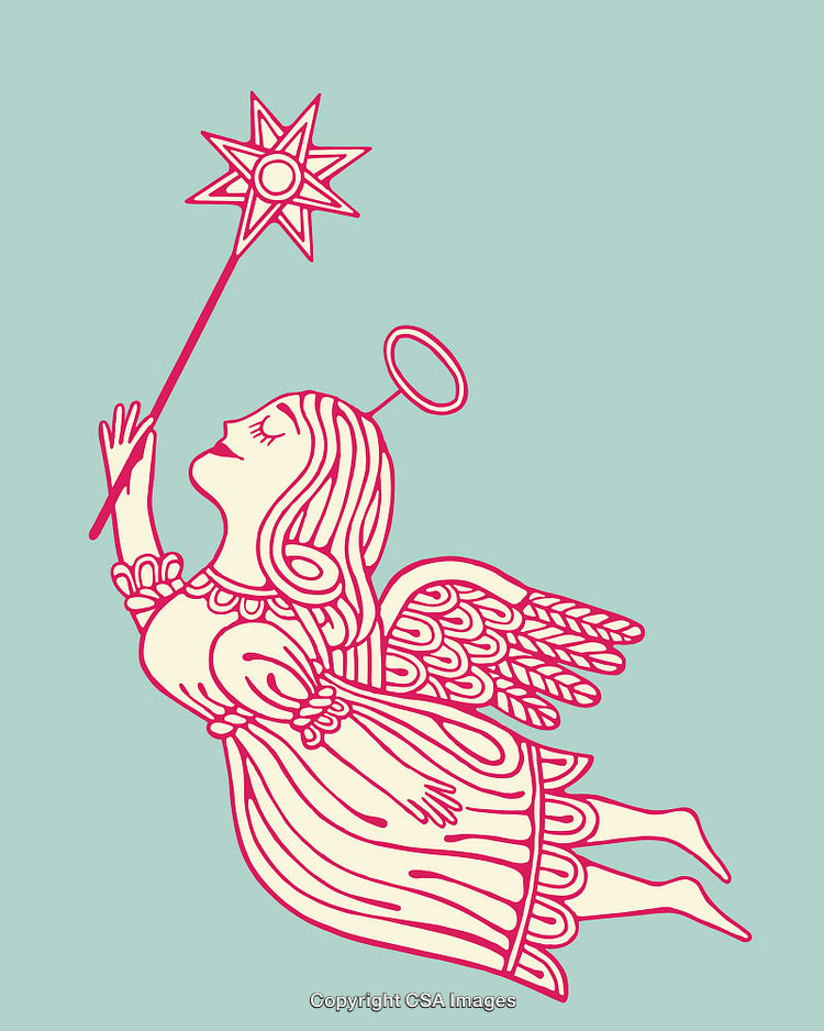Elegant Angel Illustration with Halo and Star in Colorful Line Art Style
