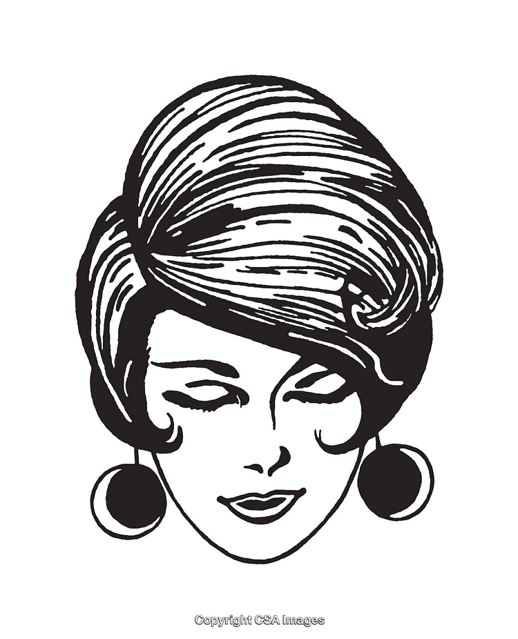 Retro Line Art Illustration of a Woman's Face with Stylish Hair