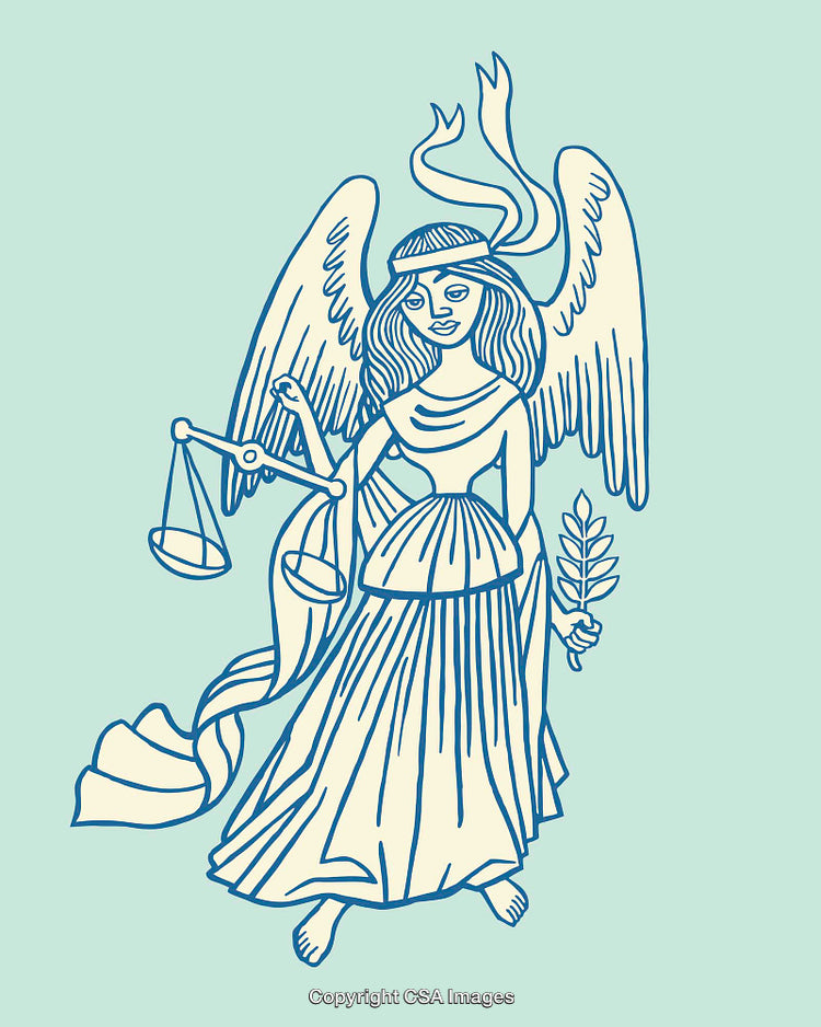 Illustration of Lady Justice Holding Scales and Laurel Branch