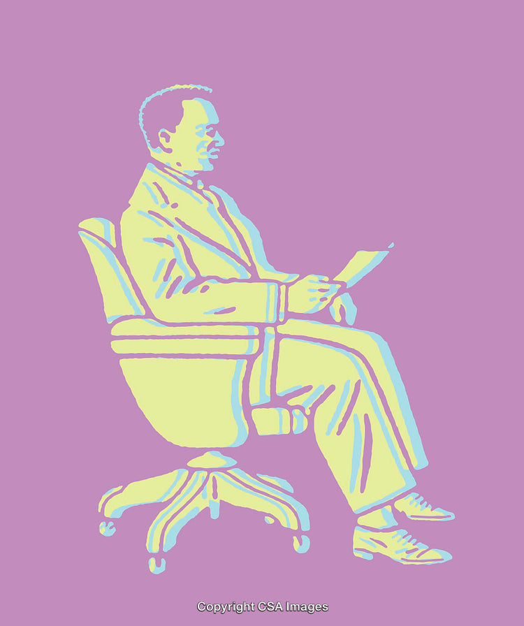 Color Line Art Illustration of a Businessman Seated on a Chair