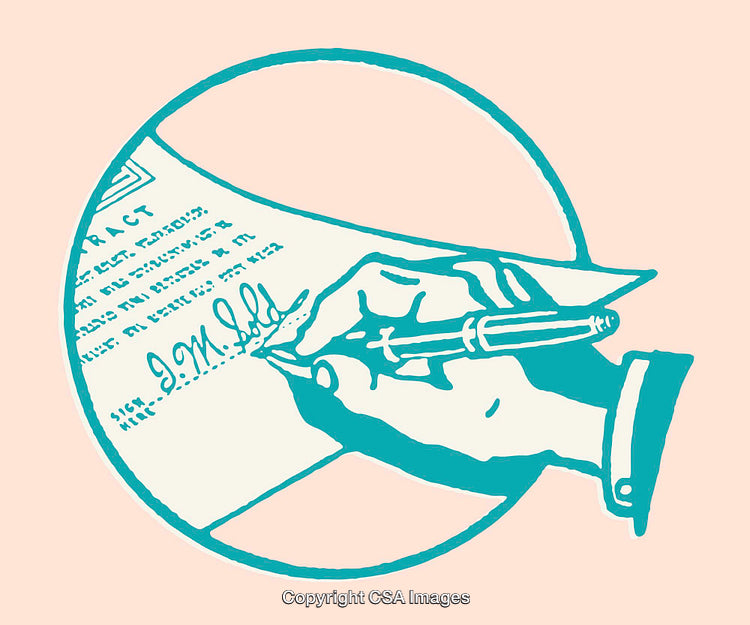 Handwriting Signature on a Document in Retro Color Line Art Style