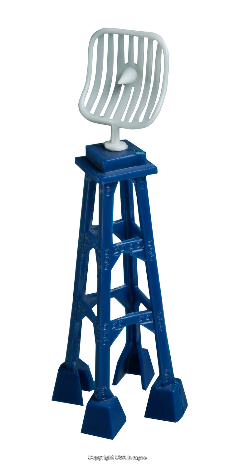 Blue Plastic Toy Antenna Tower with White Dish for Play or Display
