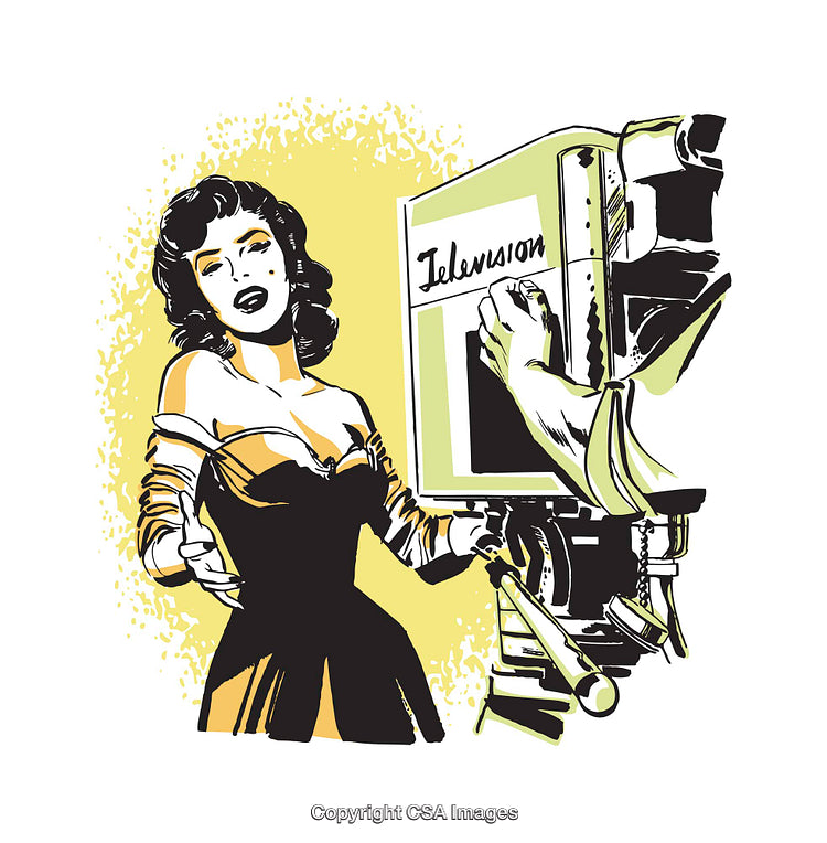 Retro Style Illustration of Actress with Vintage Television Camera