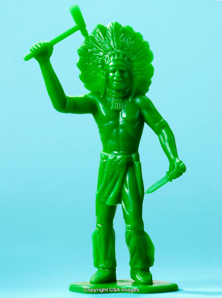 Green Plastic Toy Figure of a Warrior Holding a Tomahawk