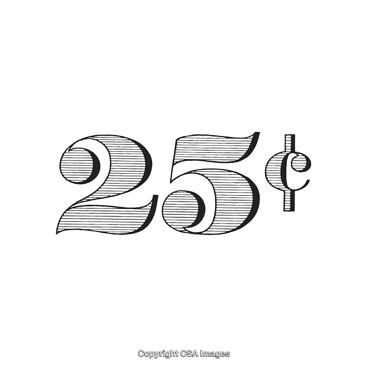 Vintage Retro Styled Illustration of the Number 25 Cents Vector Art