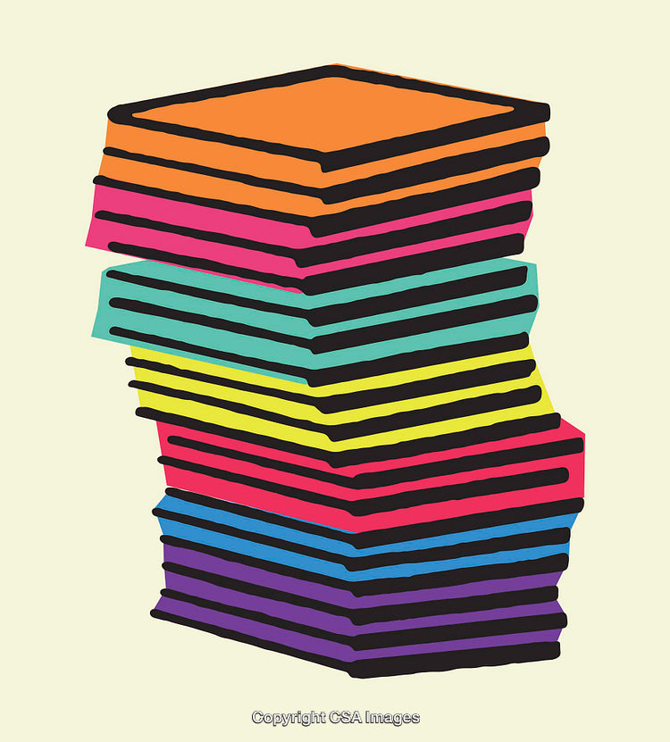 Stack of Vibrantly Colored Paper Sheets in Line Art Style