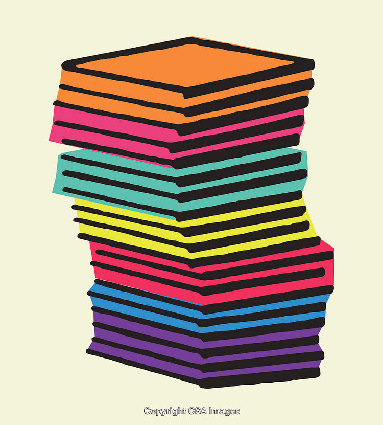 Stack of Vibrantly Colored Paper Sheets in Line Art Style