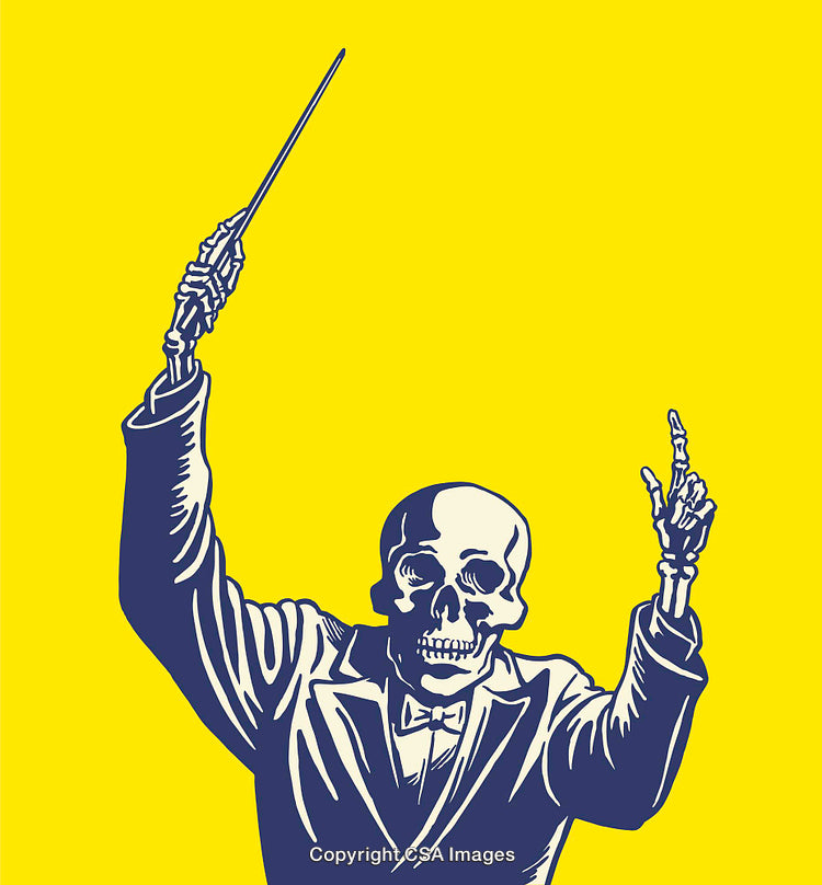 Skeleton Conductor in Yellow Background - Artistic Illustration