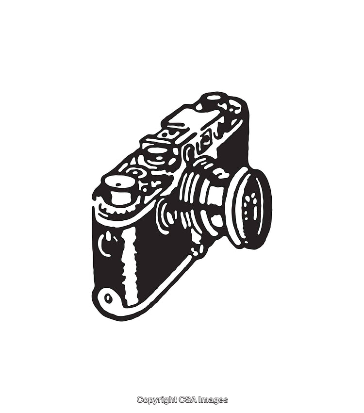 Black and White Line Art of a Vintage Camera Illustration
