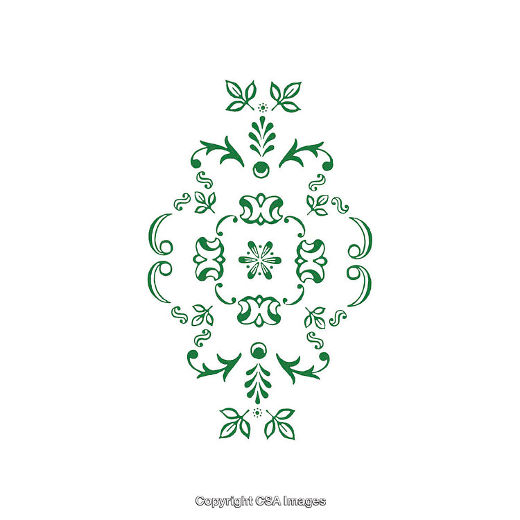 Ornate Green Floral Design with Symmetrical Patterns on White Background