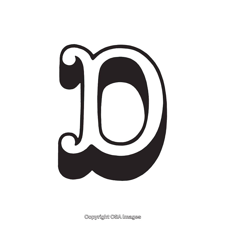 Ornate Black and White Letter 'D' Featuring a Classic Decorative Font Style