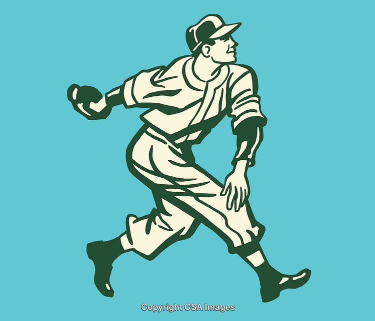 Vintage Illustration of a Baseball Player in Pitching Motion