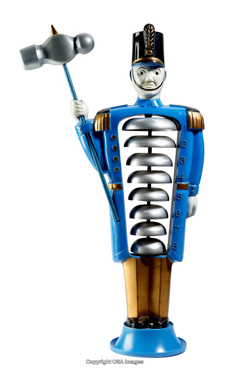 Blue Toy Soldier Figure with a Mallet in Hand Displayed