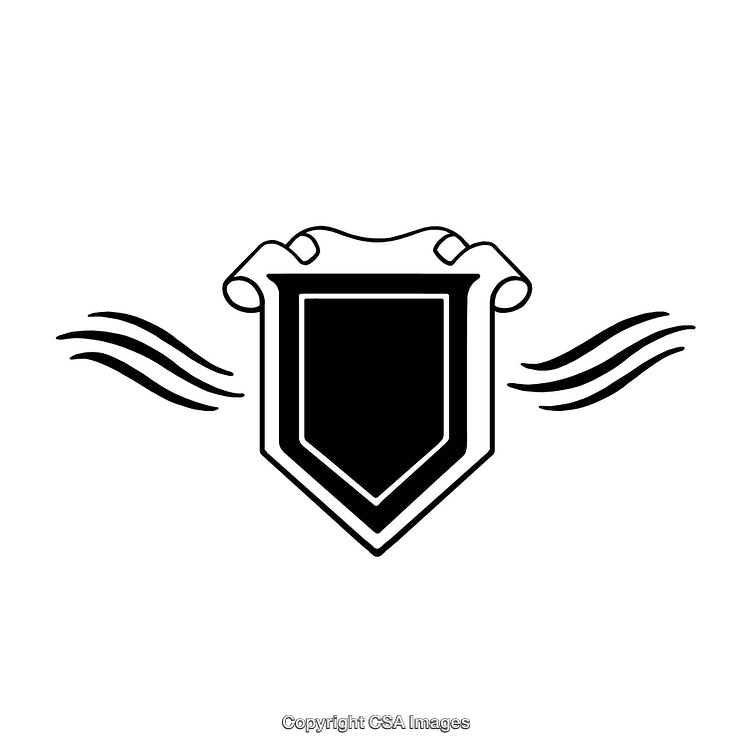 Black and White Shield Template with Curved Decorative Accents