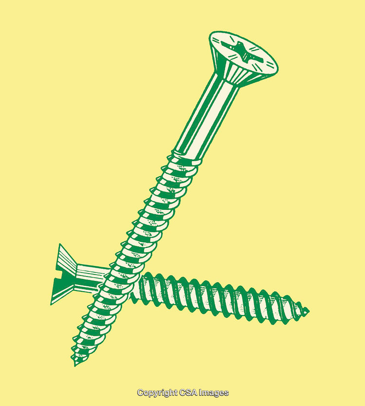 Green Line Art Illustration of Screws on Yellow Background