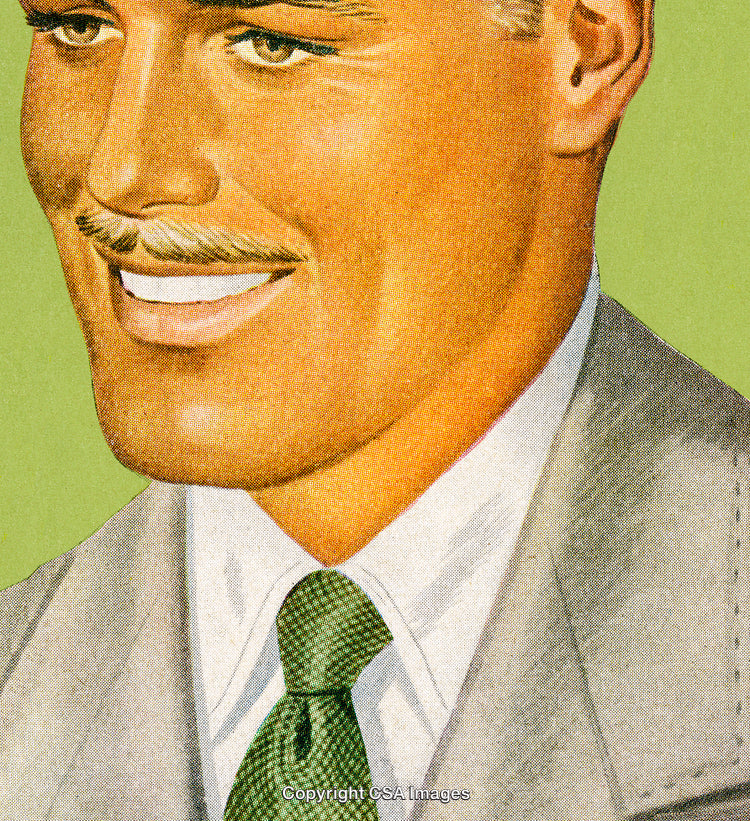 Vintage Illustration of a Smiling Man in a Suit and Tie on Green Background