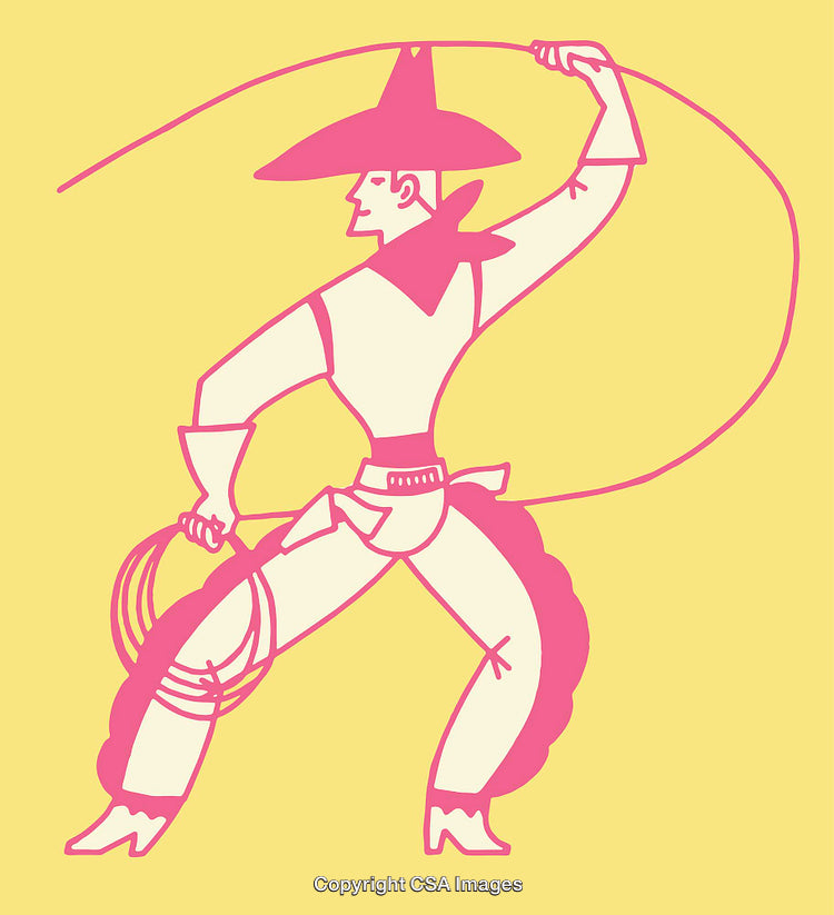 Stylized Mexican Charro Whip Line Art Drawing on Yellow Background