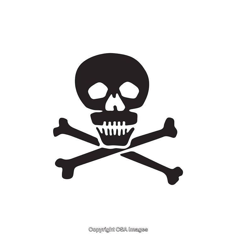 Black and White Skull and Crossbones Icon for Warning Signs or Themes