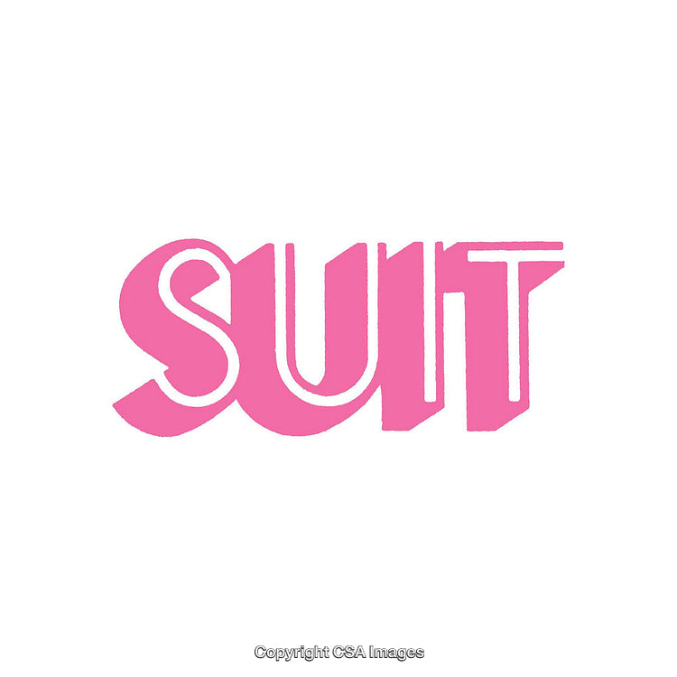 Pink Bold Typography Reading 'Suit' On a White Background